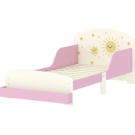 Kinderbett 70x140 cm mit Sicherheitsgitter, Lattenrost und Stauraum, rosa