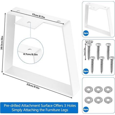 2 Pièces Pied de Meuble Trapézoïdaux, 20,3 cm Pied de Table, Pieds de Meubles, Pied de Table Metal, Pied Canapé, Pieds Meuble Cuisine Blanc pour Armoires Meubles Table(20,3cm) (1/5)