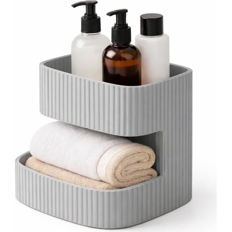 Mobiletto da bagno moderno a due livelli, di colore grigio. (1/3)