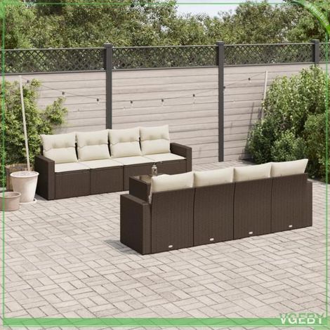 Salon de jardin - 3251090 - Résine tressée marron - Ensemble 9 pièces avec rangement étanche - Coussins déhoussables crème (1/3)