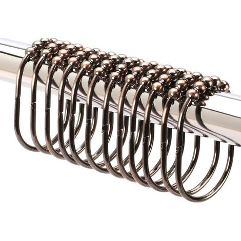 (Huilé) Ensemble d'anneaux/crochets pour rideau de douche large, 12 pièces, finition décorative en nickel satiné, rouleaux à glissement facile, acier inoxydable résistant à la rouille (1/5)