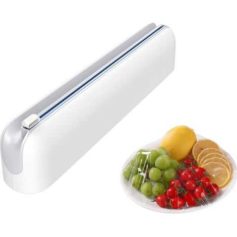 Derouleur Film Alimentaire Magnétique - Distributeur Papier Aluminium et Film avec Lames Tranchantes - Coupeur Mural Amélioré, Distributeur Film Alimentaire pour Tiroirs de Cuisine, Blanc (1/5)