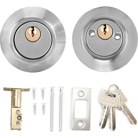 Boulon de porte de sécurité en acier à double cylindre avec serrure des deux côtés pour portes en bois (argent) (1/5)