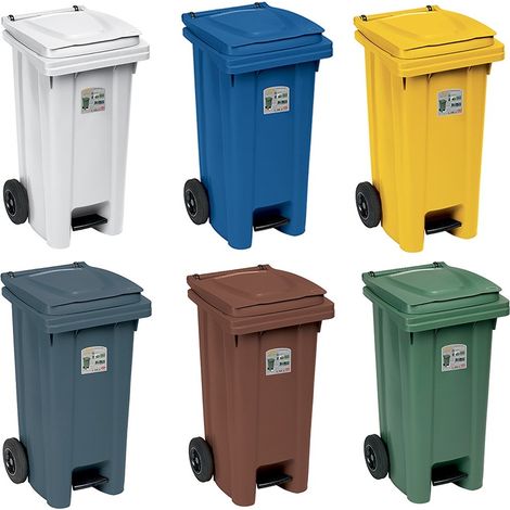 Bidoni 120 litri per raccolta differenziata contenitori rifiuti immondizia 4 pz con ruote coperchio anello fermasacco pub hotel
