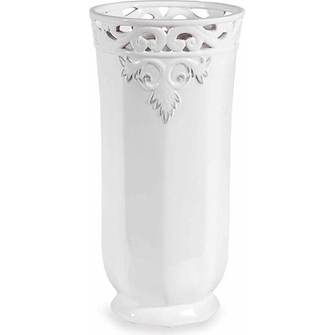 Vasi in ceramica bianca lucida con bordo decorato e rilievo, set da 2 pezzi, Ø 15 cm x 29,5 H