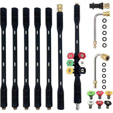 Lot de 10 Rallonge pour nettoyeur haute pression avec adaptateur Karcher Compatible pour Karcher K Series K2 K3 K4 K5 K6 K7, 4000PSI Outils de nettoyage de gouttière Rallonge Lance