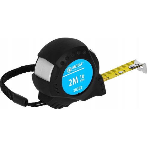 Cinta métrica enrollable de 2 m y 16 mm con función de tope y carcasa de goma (1 unidad).
