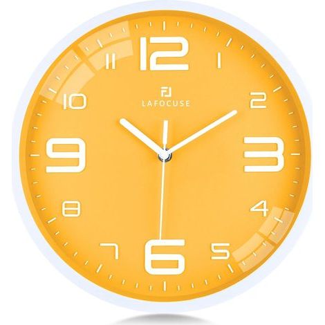 Moderne Wanduhr in Silent Yellow mit großen 3D-Zahlen für Schlafzimmer, Wohnzimmer, Küche, 25,4 cm (1/5)