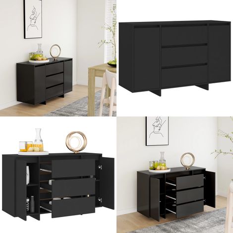 Buffet avec 3 tiroirs Noir 120x41x75 cm Bois d'ingénierie - Buffet Noir - Meuble De Rangement - Commode - Armoire - Mobilier Contemporain - Home & Living