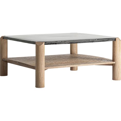 Table basse contemporaine en bois et verre - marron et transparent (1/5)