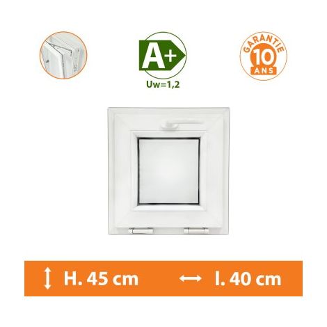 Direct Fenêtres – Fenêtre PVC abattante blanche 45x40 cm – Double vitrage 4/16/4 avec gaz argon – Isolation thermique Uw = 1,2 – Crémone de sécurité 5 points (1/5)