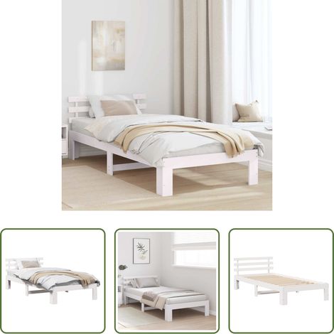 Cadre de lit blanc -  Cadre de lit avec tête de lit Blanc 75 x 190 cm Pin massif (1/5)