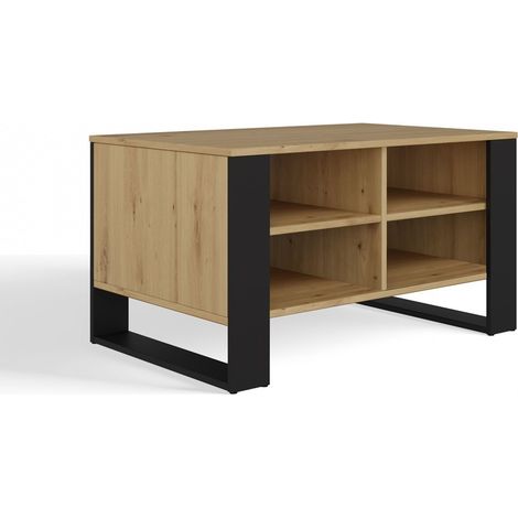 Mesa de centro moderna de roble artesanal/negro: diseño funcional para la sala de estar. (1/5)