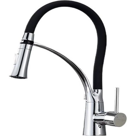 Robinet de cuisine Robinet d'évier de cuisine noir/chromé, robinet d'évier de cuisine pivotant et extractible, mélangeur d'eau chaude et froide monté sur le pont de la salle de bain(Chrome) (1/5)