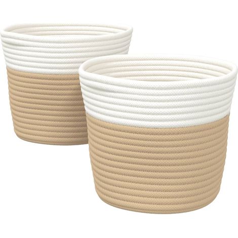 Paniers de rangement 2 pcs beige et blanc Ø24x18 cm coton