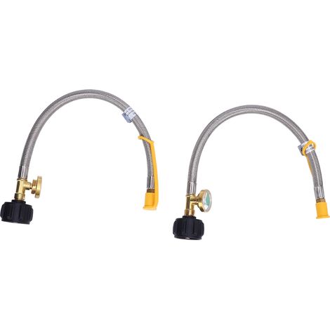 Tuyaux de gaz pour camping-car, 2 pièces, 15 pouces, filetage NPT 1/4 pouces, 40Lb, 250PSI, ligne en queue de cochon en acier inoxydable avec jauge pour régulateur Standard à deux étages