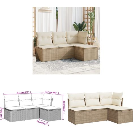 Salon de jardin avec coussins 4 pcs beige résine tressée - Ensemble Salon De Jardin - Mobilier De Jardin - Salon Extérieur - Canapé Jardin - Chaise Lounge - Home & Living (1/3)