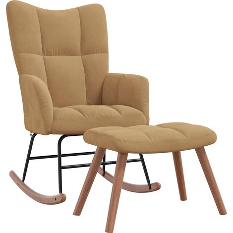 Fauteuil à bascule rembourré relax pour salon avec repose-pied en velours marron DEC028820