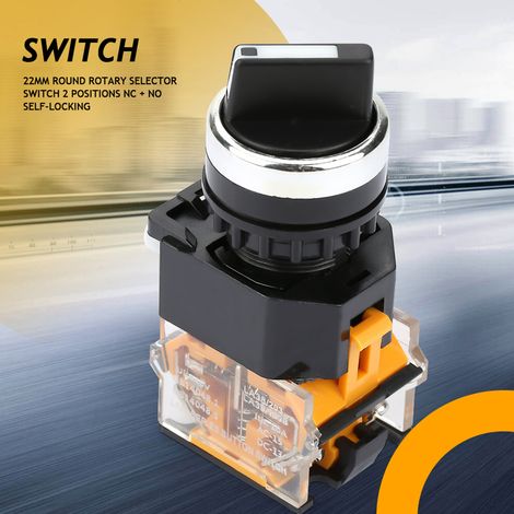 Commutateur rotatif rond 22mm, sélecteur 2 positions NC + NO avec verrouillage automatique (1/5)