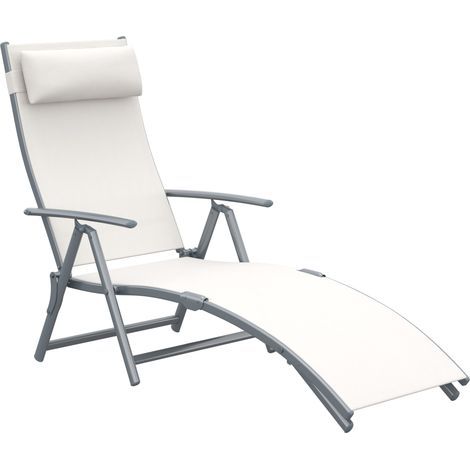 Klappbarer Gartenstuhl mit Kissen, 7-fach verstellbare Rückenlehne, 137 x 63,5 x 100,5 cm, Beige