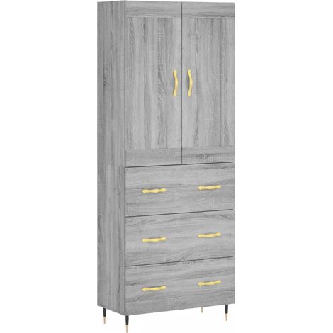 Aparador cajonera mueble almacenaje organizador cocina salón salón alto sonoma 695 x 34 x 180 cm madera de ingeniería gris 020035511