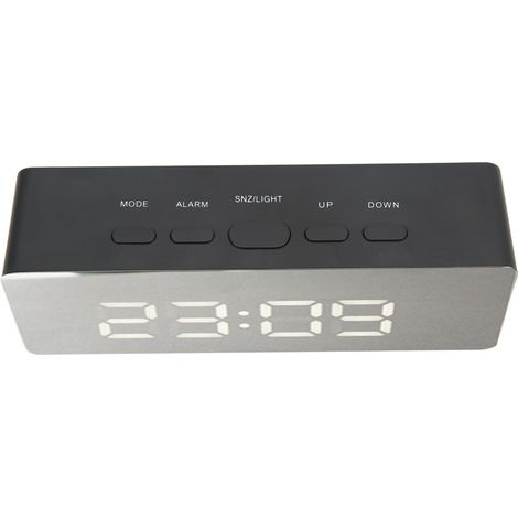 Réveil numérique LED grand écran HD, technologie miroir noir, fonctionne sur pile ou secteur, horloge digitale pour maison (1/5)