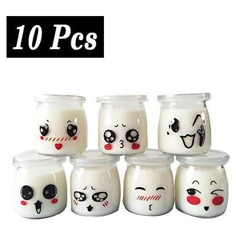 Pot Yaourt Bocal Crème Pot Dessert en Verre avec Décor émoticône Couvercles - 10 Pot 100ml (1/4)
