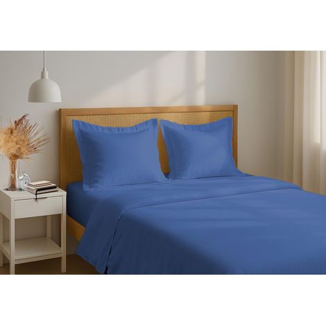 Drap Plat en 100% Percale de Coton 180x290 cm Bleu foncé – Drap de Lit Respirant, Doux et Résistant – Linge (1/4)