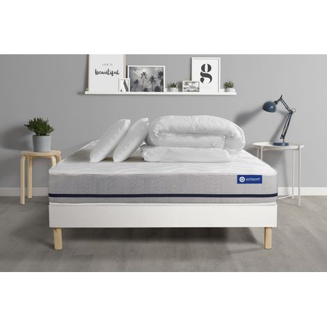 Ensemble matelas sommier Actimemo soft 140 x 190 cm 2 oreillers et couette Mémoire de forme - Couleur : Blanc (1/5)