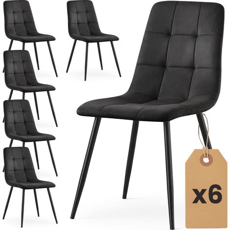 Lot de 6 Chaises en velours matelassées NERO Noires pieds noirs (1/5)