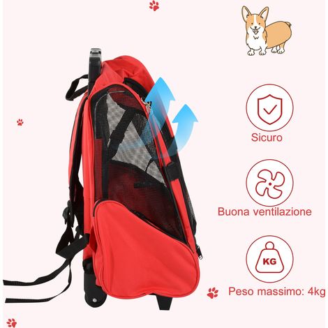 Sac de voyage 2-en-1 pour chat et chien, 42x25x55cm rouge, avec roues, poignée escamotable et poches latérales (1/5)