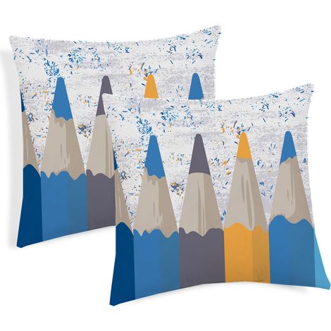 Coppia Cuscini Arredo Imbottiti 40x40 Disegno Matitoni Colore Blu
