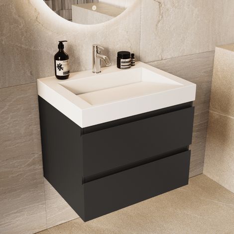 LOMAZOO Ensemble meuble de salle de bain Zarivo 60 cm - Noir mat (1/5)