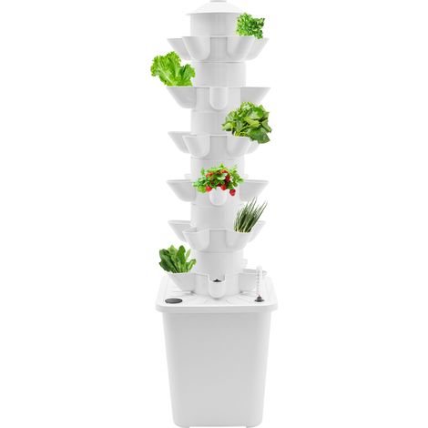 Système de Culture Hydroponique, 30 Fentes de Plantation, Tour Hydroponique 6 Niveaux, avec Pompe à eau, pour Herbes, Fruits, Légumes sur Les Balcons Yards Jardins (Réservoir Blanc) (1/5)