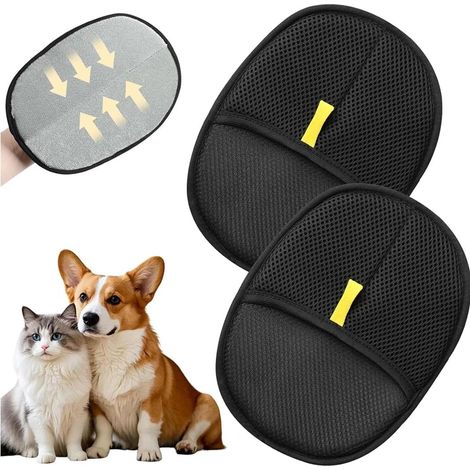 Guante para pelo de gato, cepillo de pelo para mascotas de doble cara de 2 piezas, cepillo reutilizable para quitar el pelo de mascotas para lavar, desenredar y acicalar, guante cepillo para gatos par (1/5)