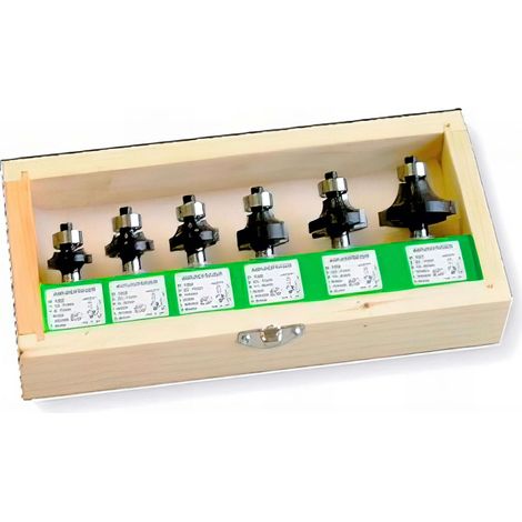 Coffret 6 mèches de défonceuse à arrondir HM R. 3 à 10 x Q. 8 mm - 5480700 - Holzprofi
