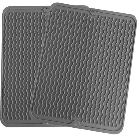 2 Packs Silicone Dish Draining Mat 40cm × 30cm Heat Resistant Dish Drying Foldable Non-Slip Sink Mat for Kitchen Countertop