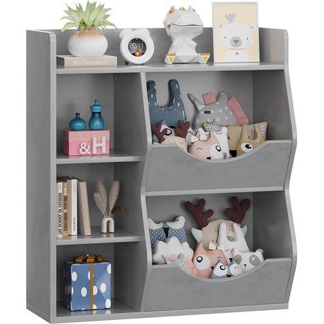 Meuble rangement jouets gris 91 cm double face 5 casiers, bibliothèque enfant pour chambre et crèche (1/5)