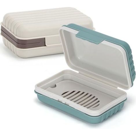 2-teiliges Seifenschalen-Set mit Deckel, tragbare Reiseseifenbox mit Abtropfschale, wasserdichter und auslaufsicherer Reiseseifenhalter für Dusche und Outdoor-Aktivitäten (Grün und Weiß)