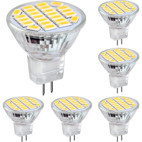 MR11 GU4 LED 3W Lumière blanche positive 6500K, Non dimmable, Ampoules LED Spot GU4, Équivalent Halogène 25-35W, 350LM, AC/DC 12V, Angle de Faisceau 120°, Lot de 6 (1/5)