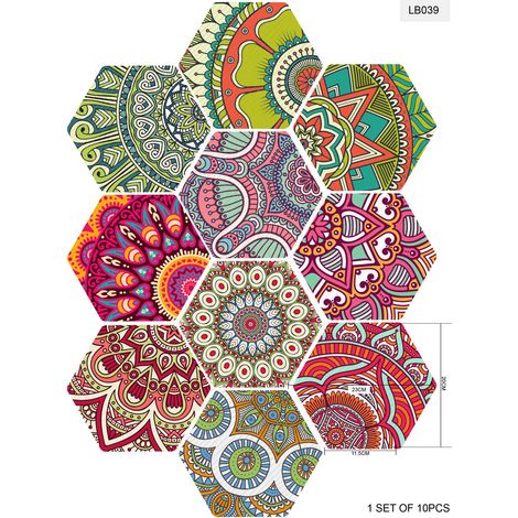 (200 mm x 230 mm E) 10 stickers hexagonaux pour carrelage, style industriel, motif fourmis