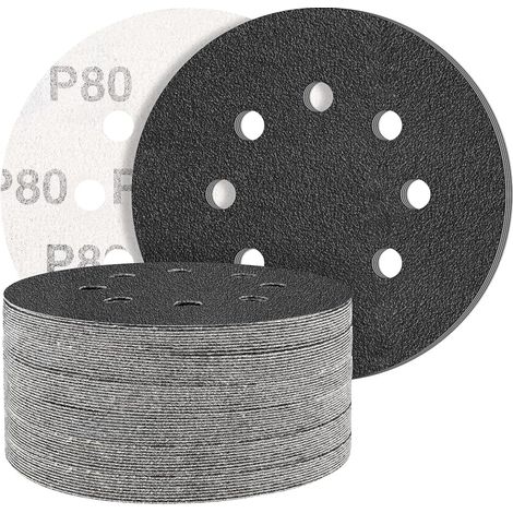 Lot de 50 feuilles de papier abrasif en carbure de silicium 125 mm grain 80 professionnel 125 rond 8 trous humide et sec Idéal pour les voitures métalliques (1/5)