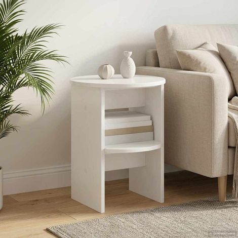 Meuble d’appoint avec rangement Blanc brillant en bois d’ingénierie Ø40 x 50 cm - PANGIVO (1/5)