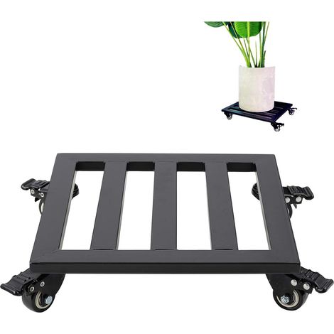 Support de jardinière à roulettes carré en métal 30 cm noir support à roulettes robuste avec frein charge maximale 120 kg (1/3)