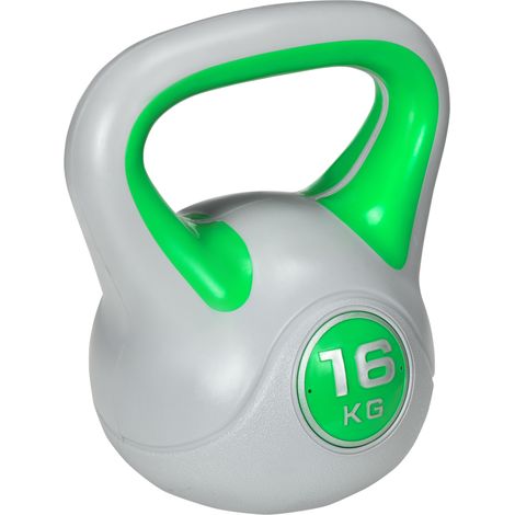Haltère boule 16 kg, kettlebell avec poignée confortable, haltère de musculation, entraînement complet, 27 x 17 x 31 cm, vert (1/5)