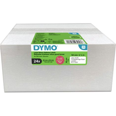 DYMO LW etiquetas auténticas de dirección del remitente  25 mm × 54 mm  24 rollos de 500 etiquetas con reverso fácil de retirar (12.000 unidades)  autoadhesivas  para etiquetadoras LabelWriter (1/5)