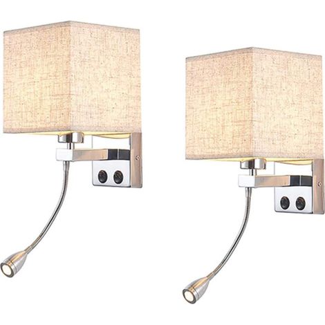Applique Murale Chambre 2 en 1 lampe de lit moderne avec bras de lecture réglable et LED avec interrupteur abat-jour en tissu E27 lampe de lecture (1/5)
