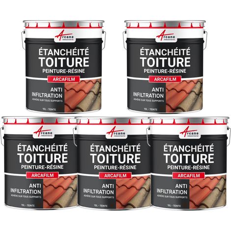Arcane Industries – Résine d'étanchéité toiture 5 x 10L – Peinture élastique pour supports poreux – Résistance intempéries et UV – Application facile
