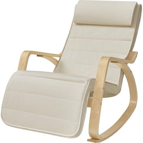 Dondolo Reclinabile Sedia Con Poggiapiedi Poltrona Regolabile 5 Posizioni Seduta Imbottita Per Balcone Giardino Interno Esterno 121.5 x 55 x 84 Cm Beige