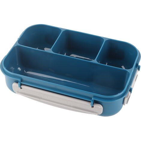 Wiederverwendbare Bento-Box 1300 ml, 16-teiliges Set, 4 Fächer, Lunchbox für Erwachsene mit Obstlöffel, blau. (1/5)